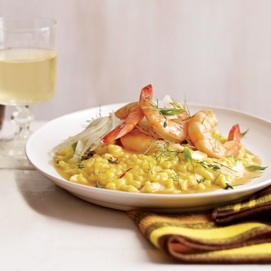 Saffron Tomato Rice with Shrimp and Peas