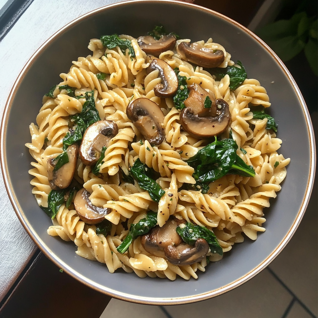 One-Pot Garlic Herb Pasta with Mushrooms and Spinach