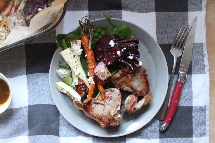 Harissa-Rubbed Lamb Chops with Roasted Root Vegetables