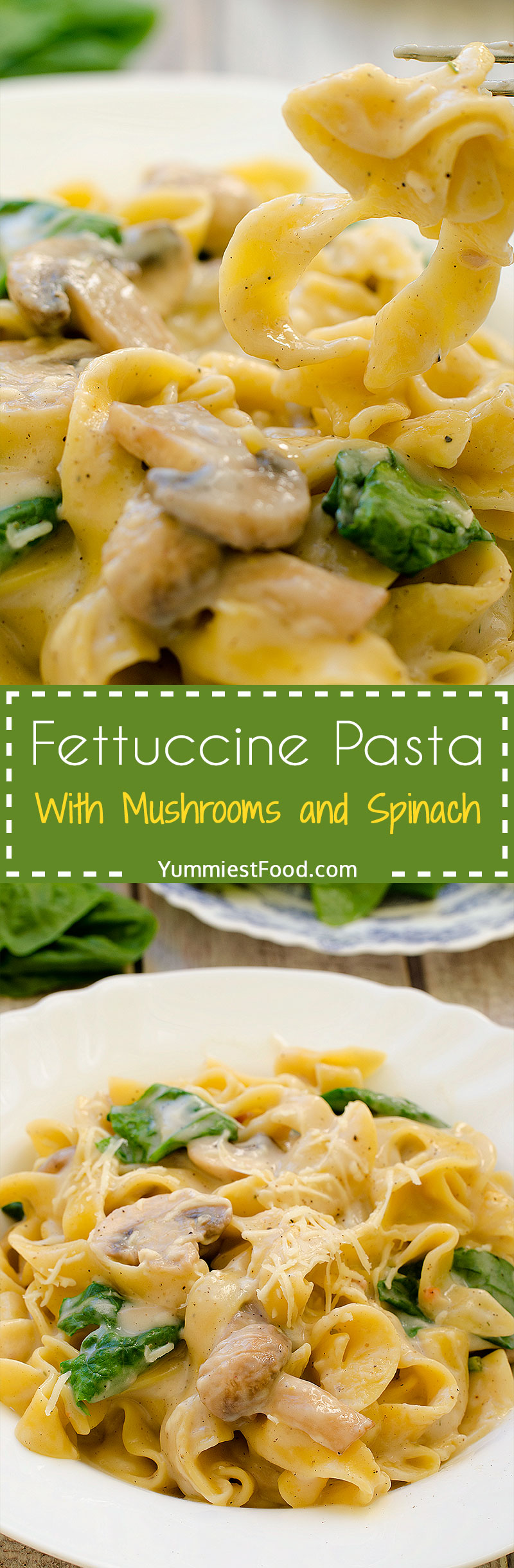 Mushroom and Spinach Fettuccine with Garlic and White Wine
