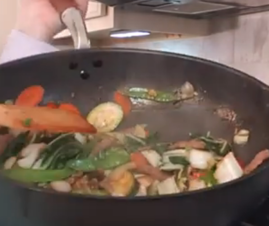 Szechuan Beef Stir-Fry with Bok Choy and Rice Noodles