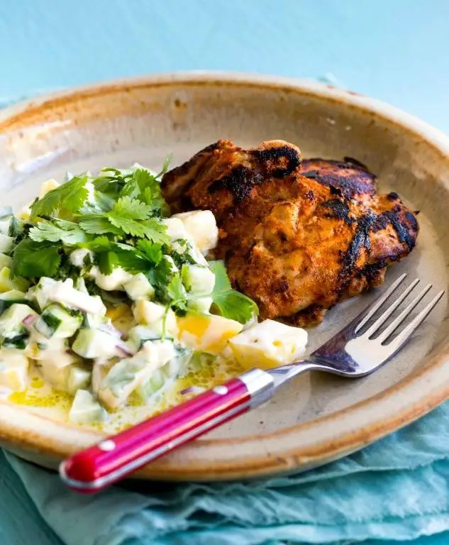 Garam Masala-Spiced Chicken Thighs with Cucumber Raita