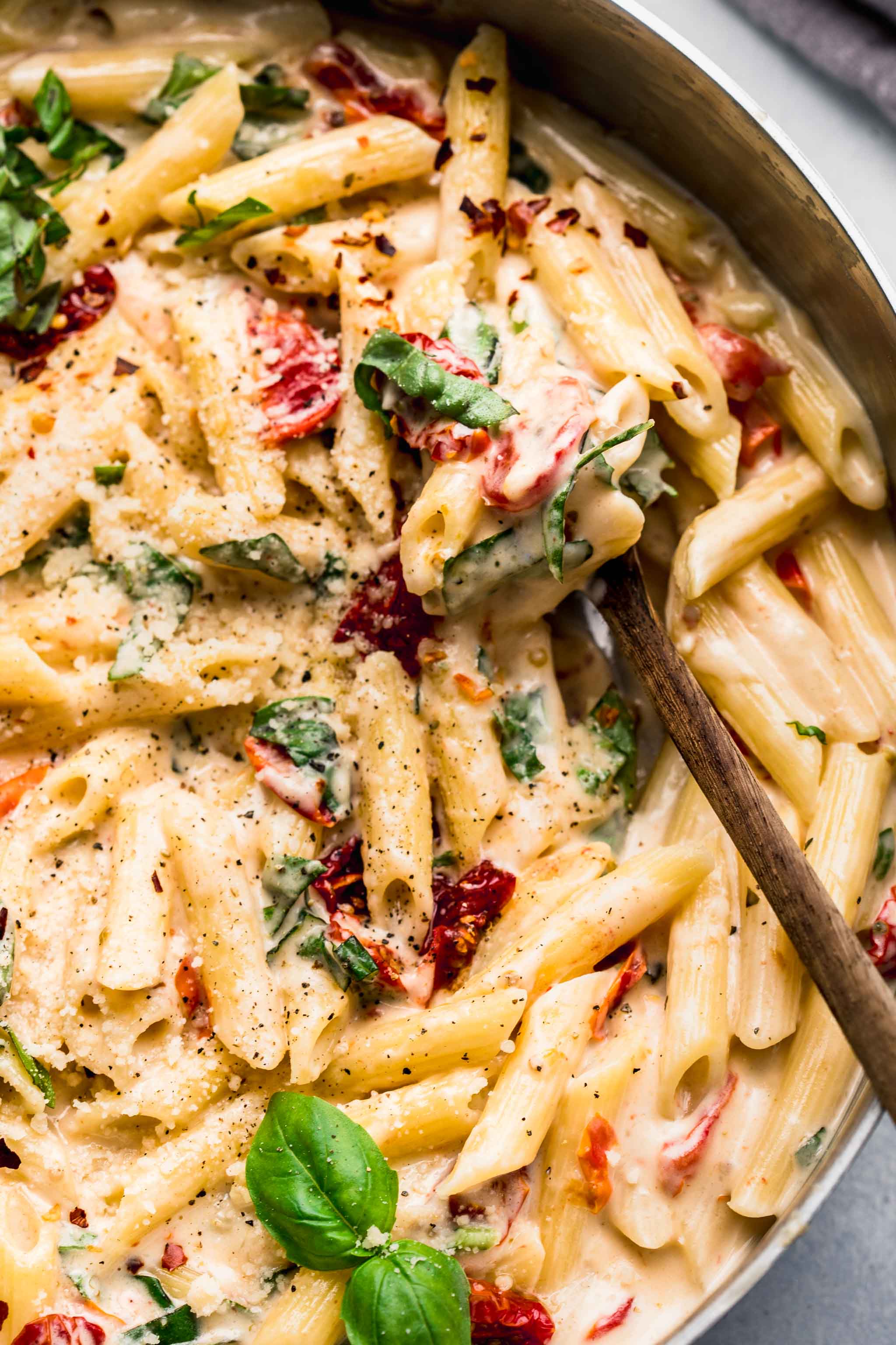 Sun-Dried Tomato Garlic Pasta with Creamy Parmesan