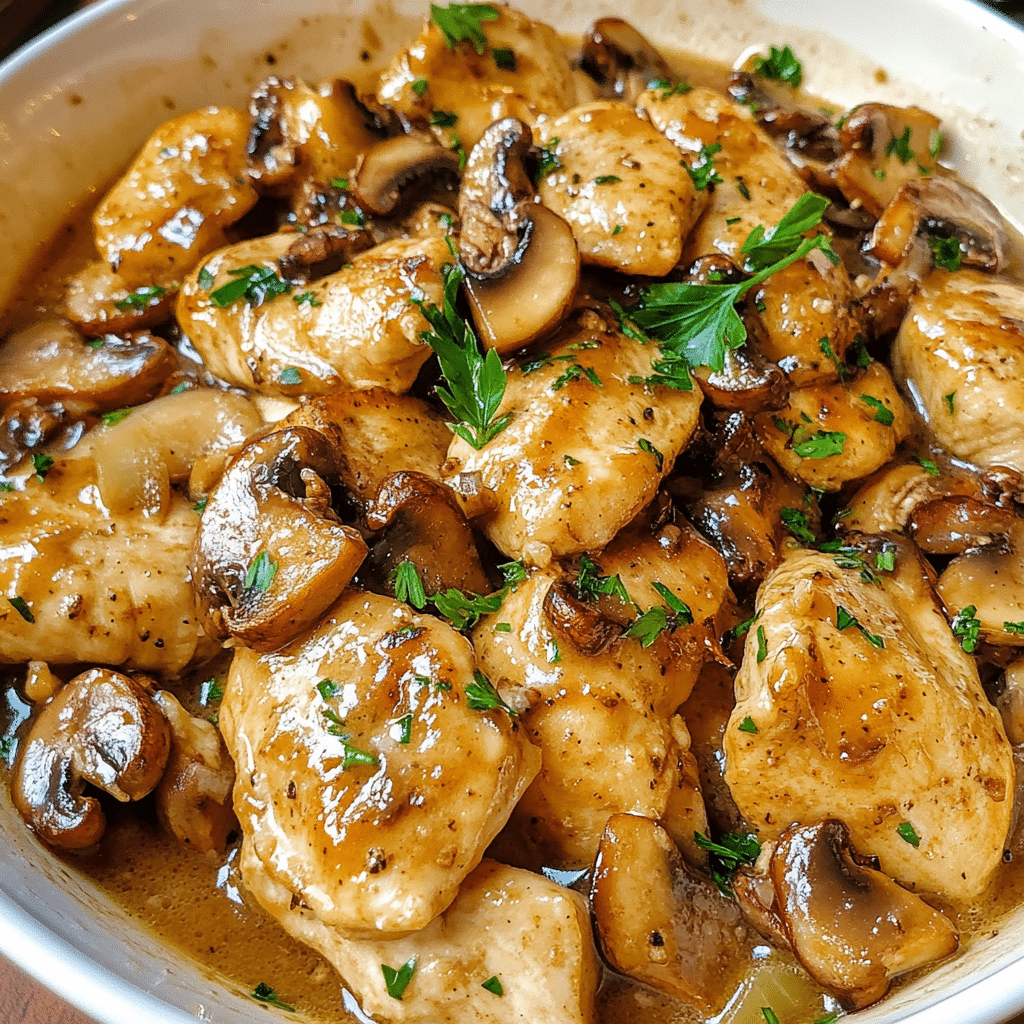 Pan-Fried Chicken with Mushroom and Garlic Sauce