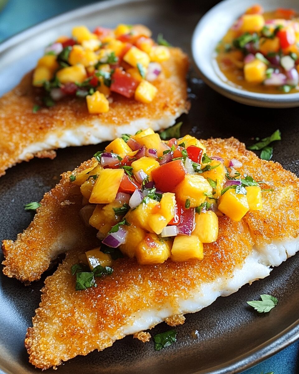Braised Coconut-Crusted Fish with Mango Salsa