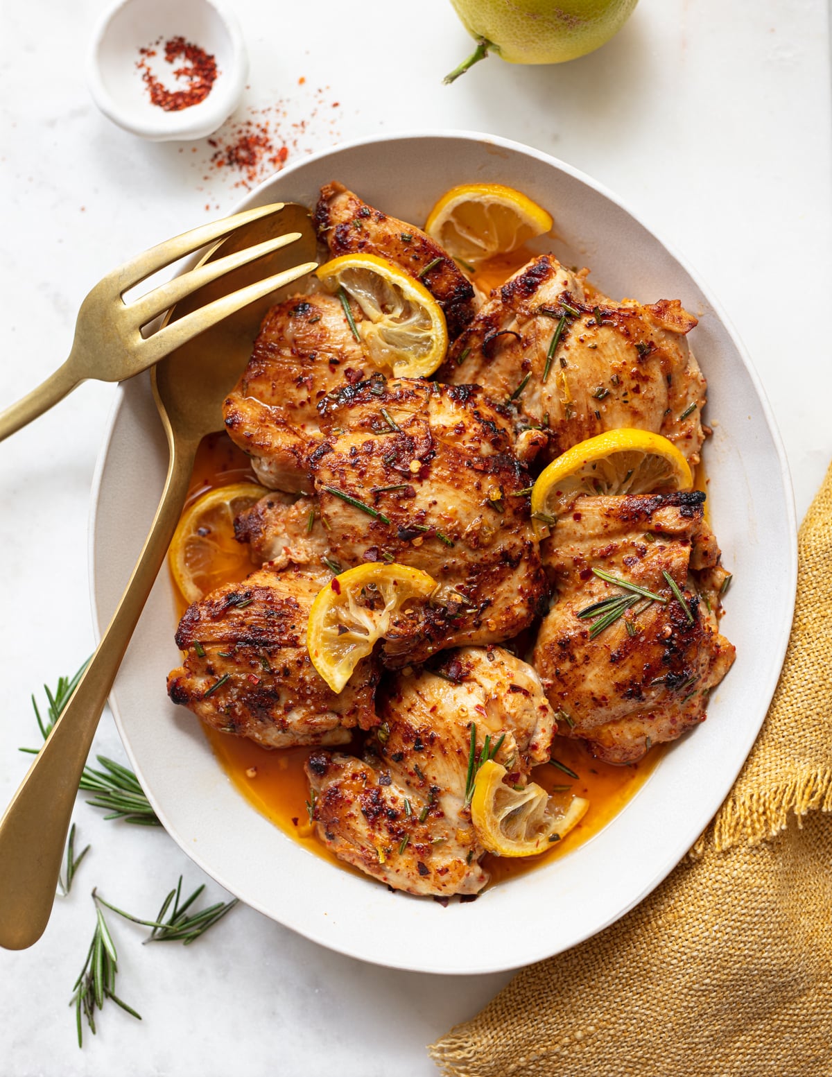 Pan-Seared Aperol Chicken Thighs with Lemon and Rosemary