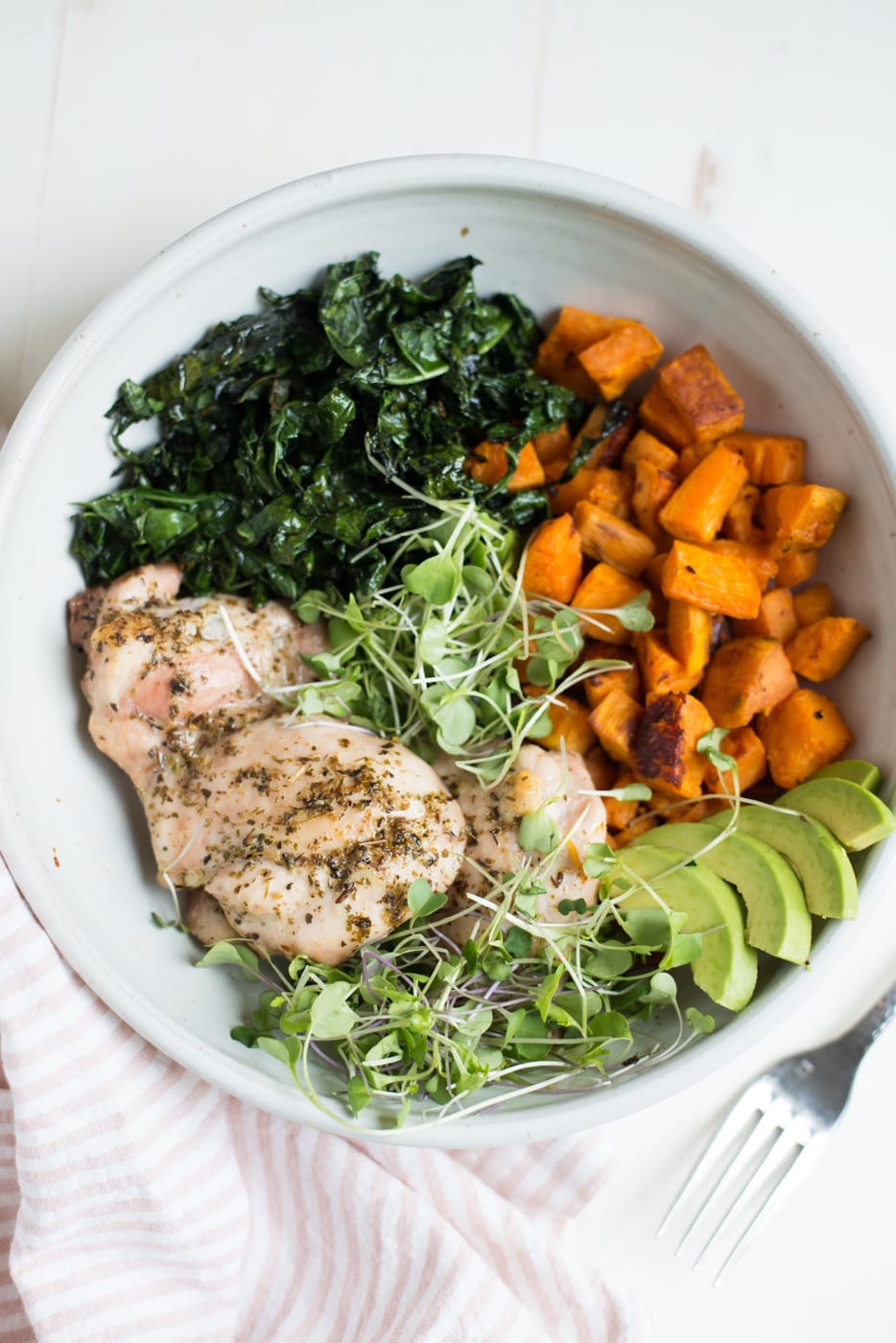 Cumin-Crusted Chicken with Roasted Sweet Potatoes and Kale