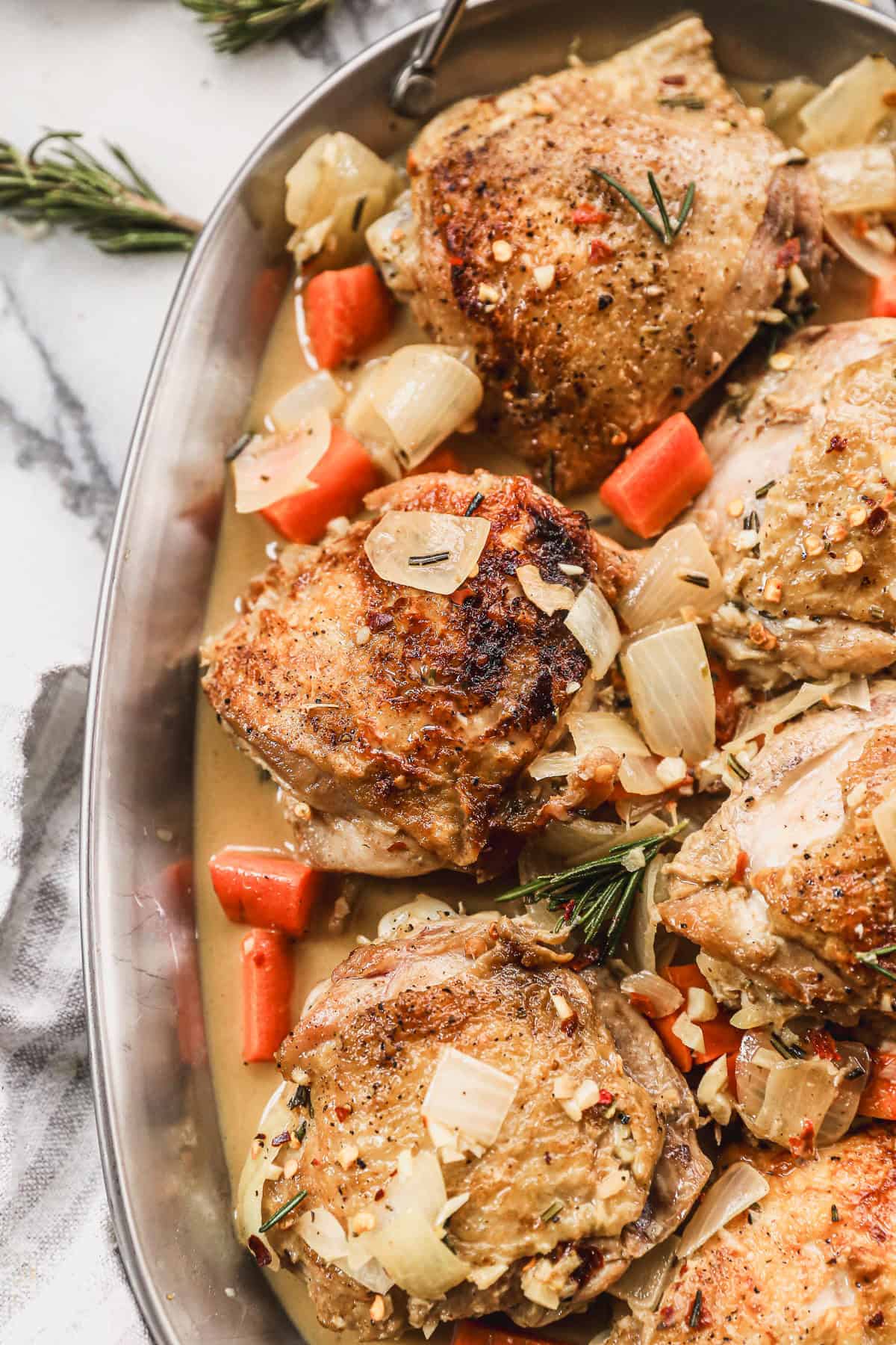 Braised Garlic Chicken Thighs with Herbs