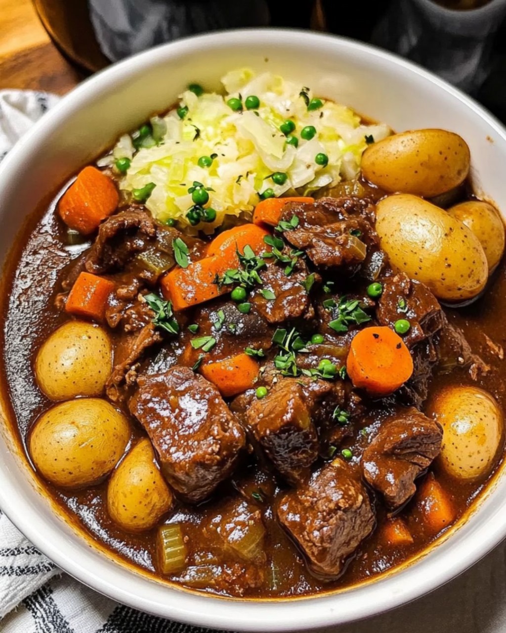 Simmered Beef and Guinness Stew with Root Vegetables