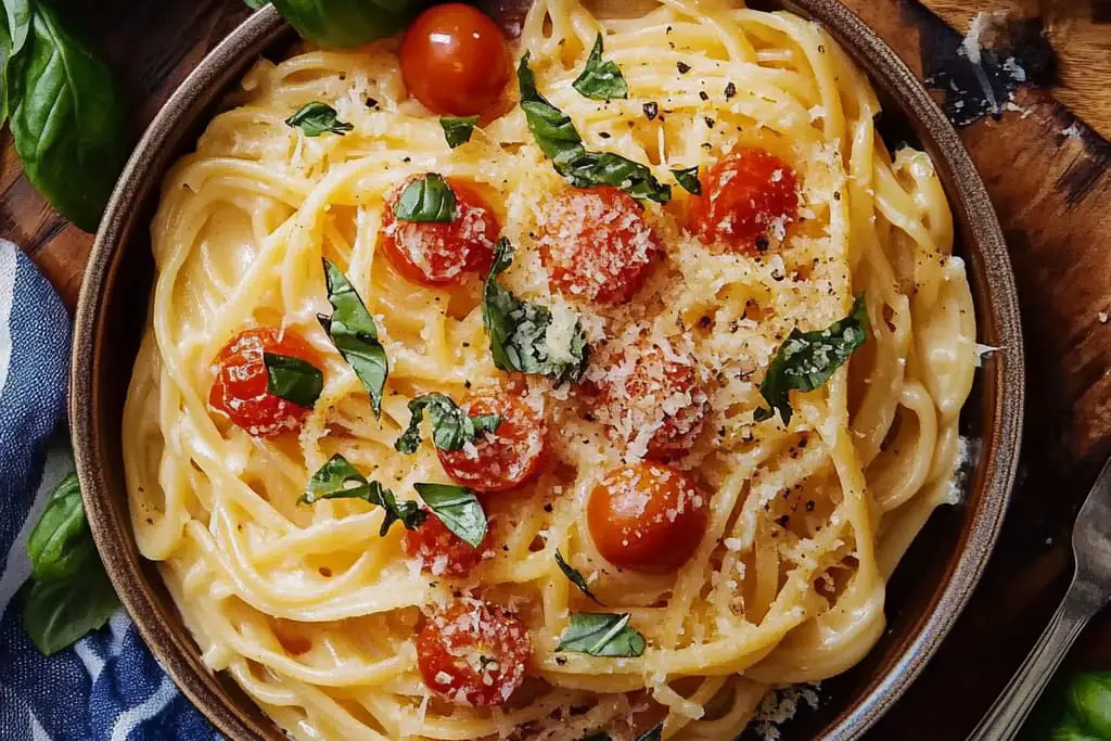 Stir-Fried Pasta with Cherry Tomatoes and Basil
