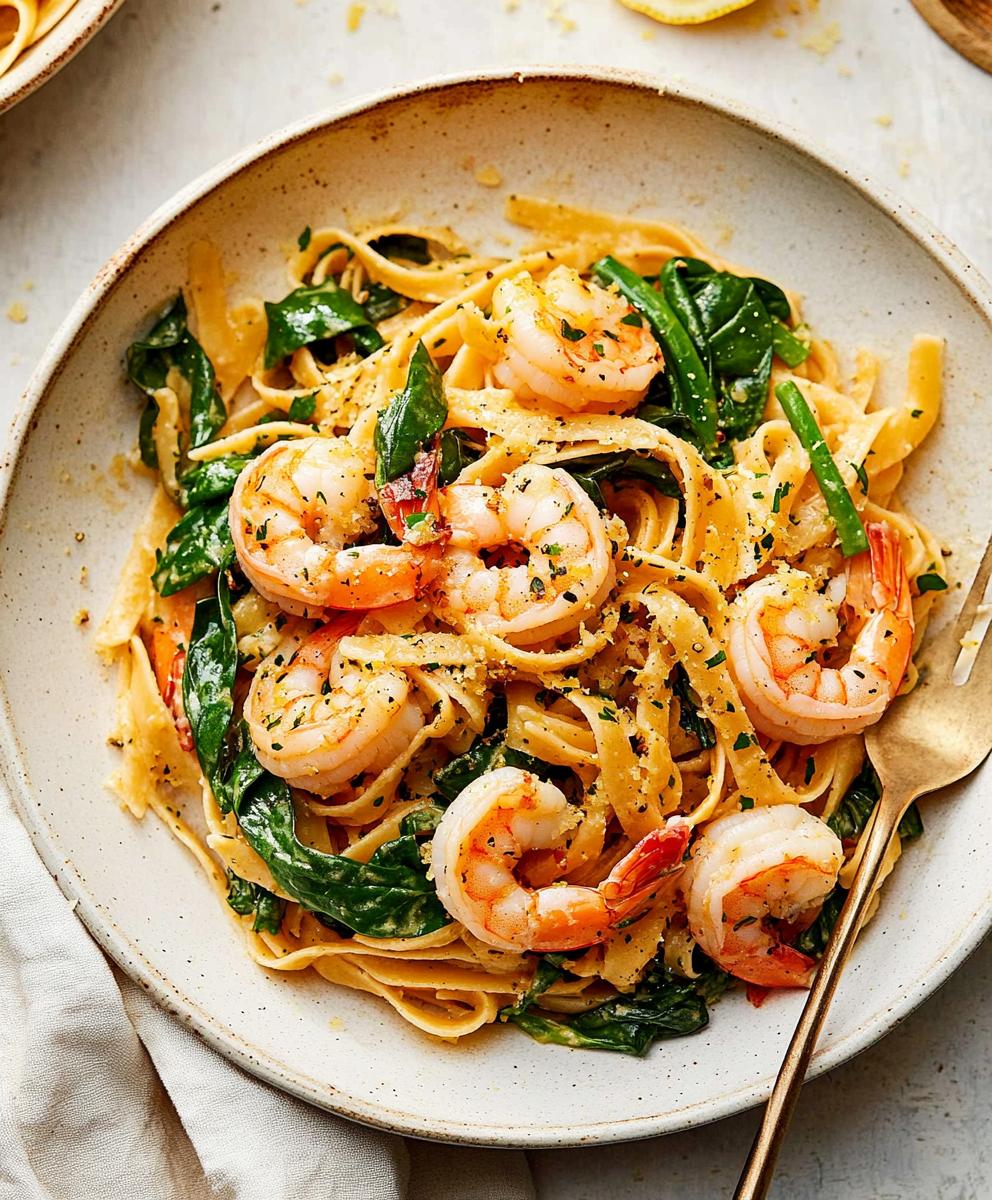 One-Pan Lemon Garlic Shrimp Pasta with Spinach
