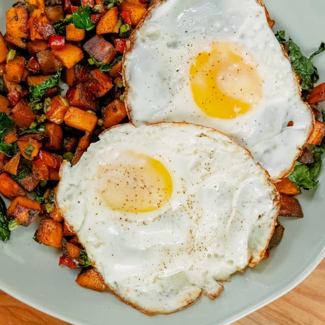Californian Sweet Potato and Kale Hash with Fried Egg