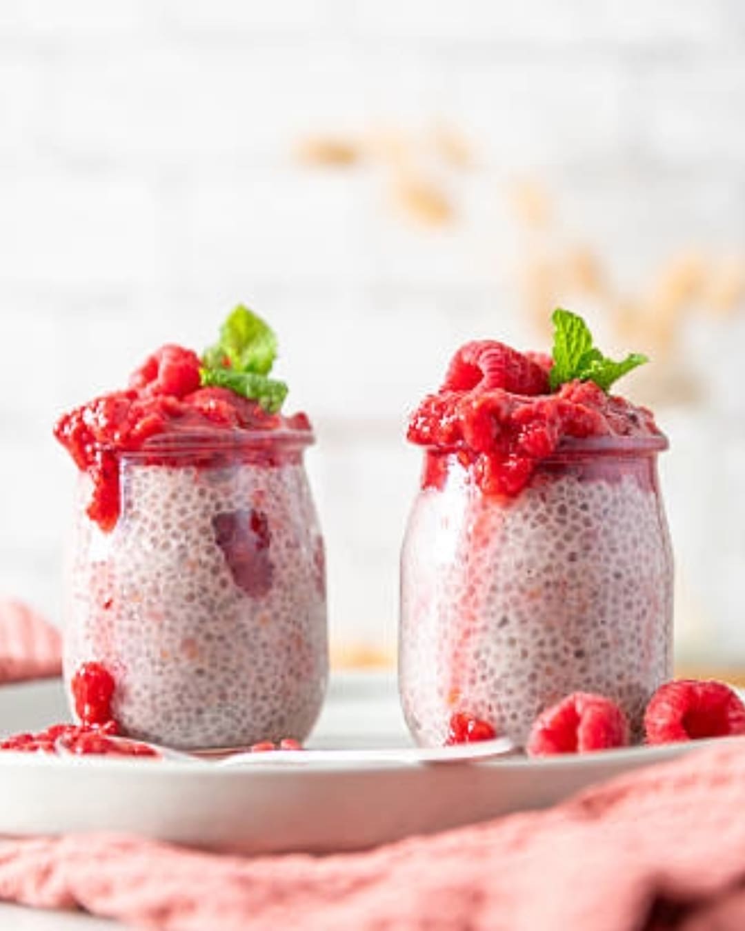 No-Bake Chia Pudding with Coconut and Raspberry Compote