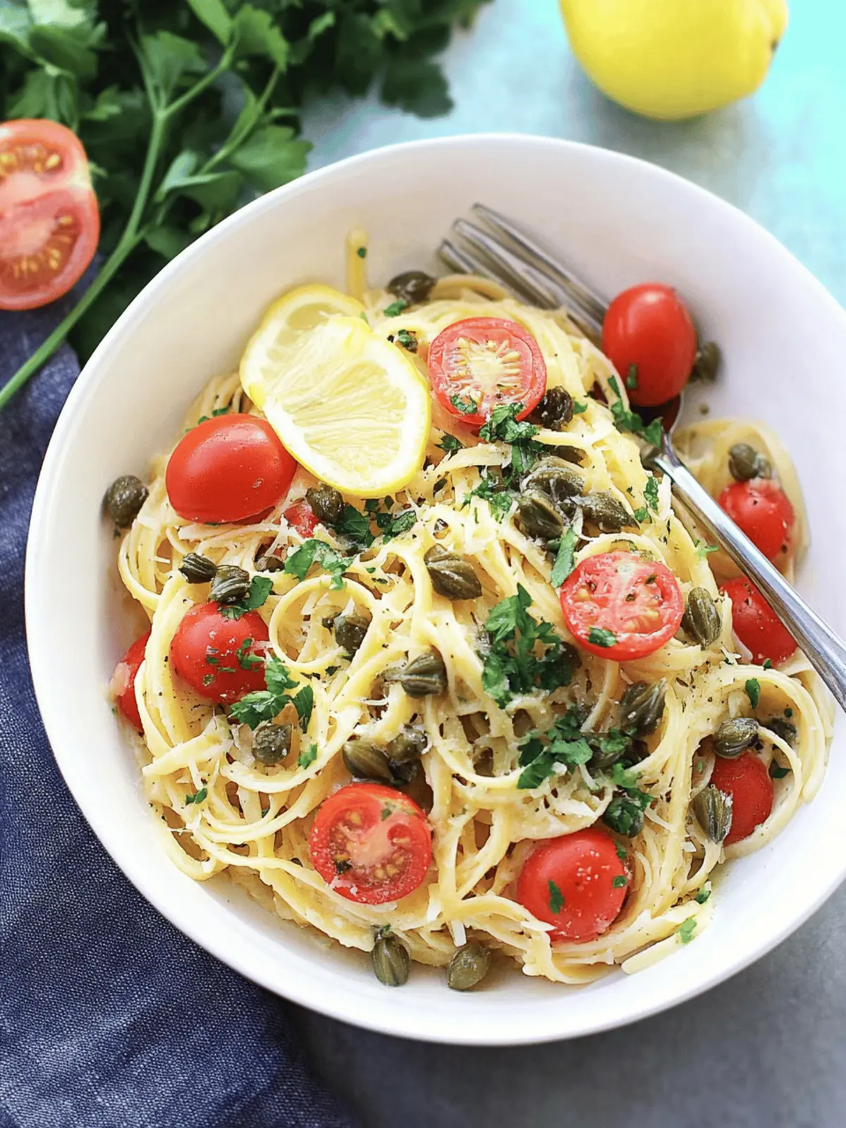 Lemon-Caper Pasta with Cherry Tomatoes and Asparagus