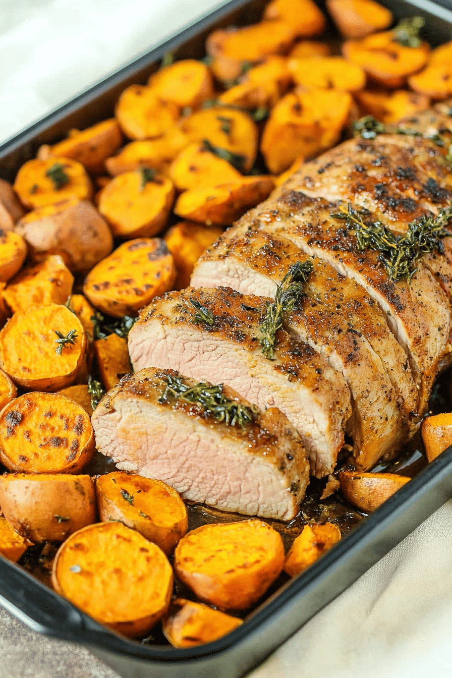 Honey-Dijon Pork Tenderloin with Roasted Sweet Potatoes