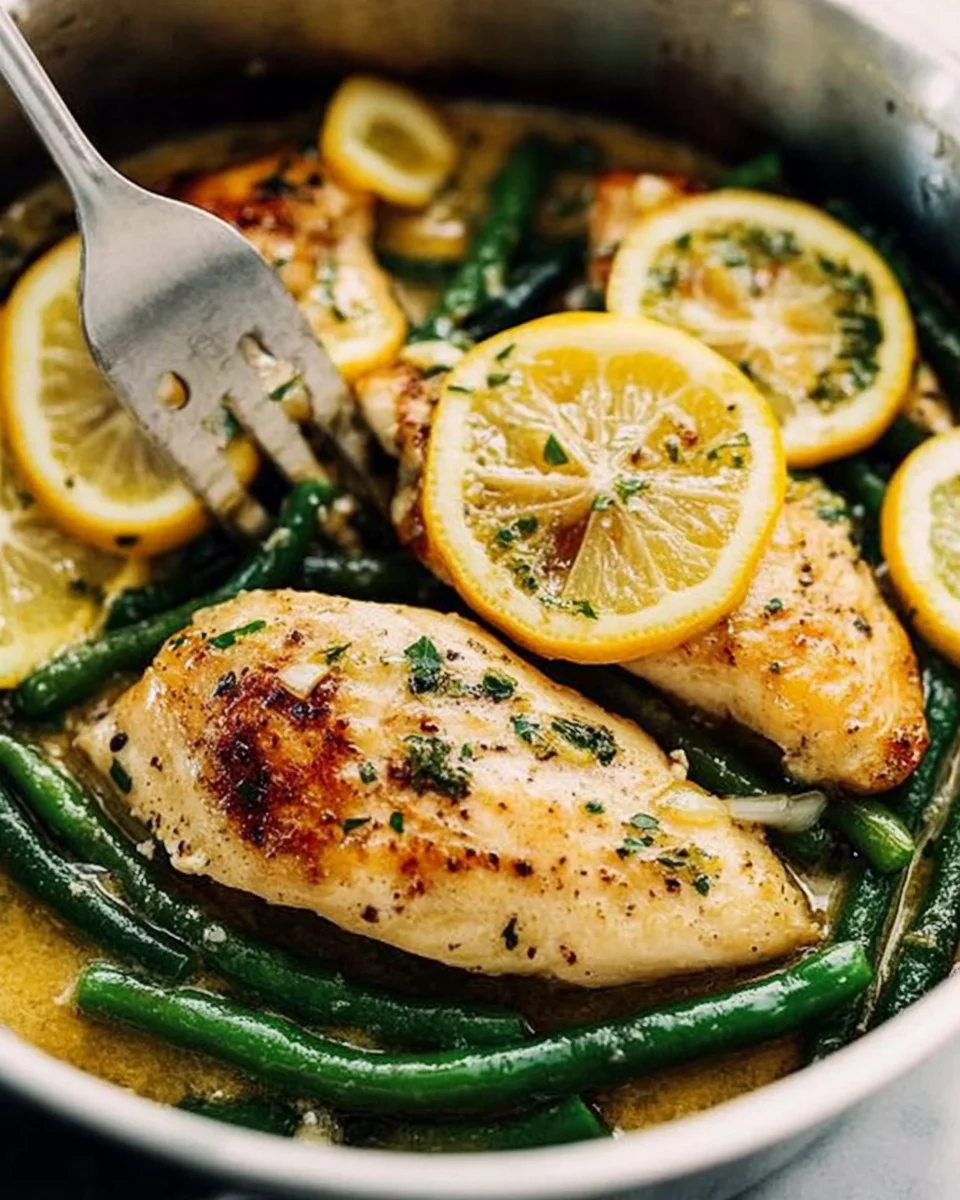 Lemon-Dill Butter Chicken Thighs with Sautéed Green Beans