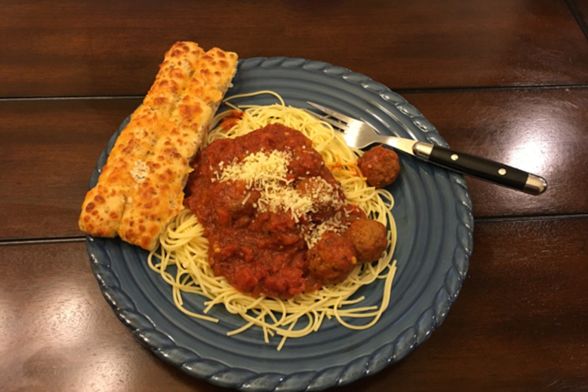 Simmered Spaghetti with Tomato-Braised Meatballs