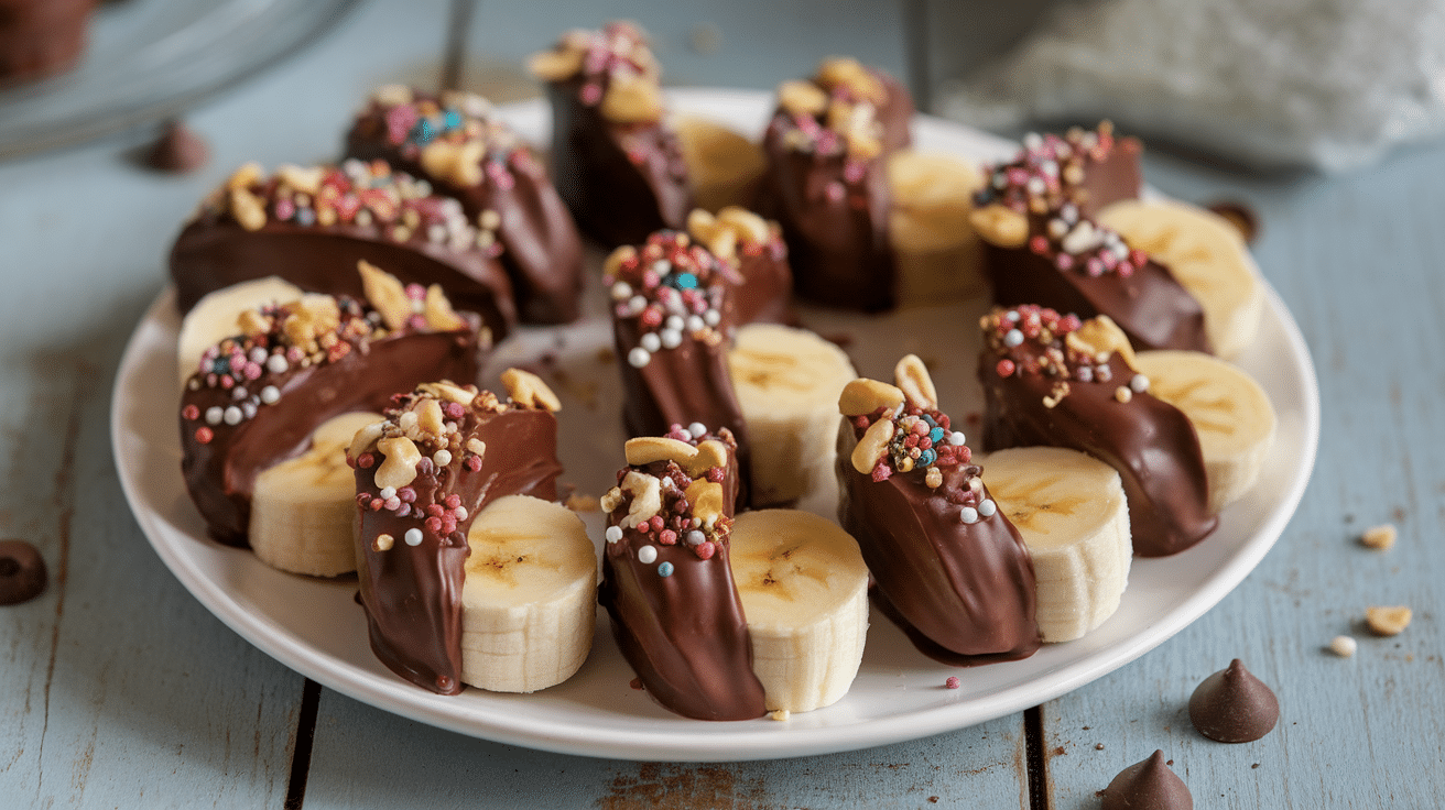One-Pan Chocolate-Dipped Banana Slices with Almonds
