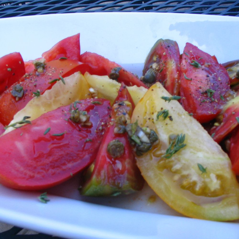 Heirloom Tomato and Caper Salad with Lemon Vinaigrette