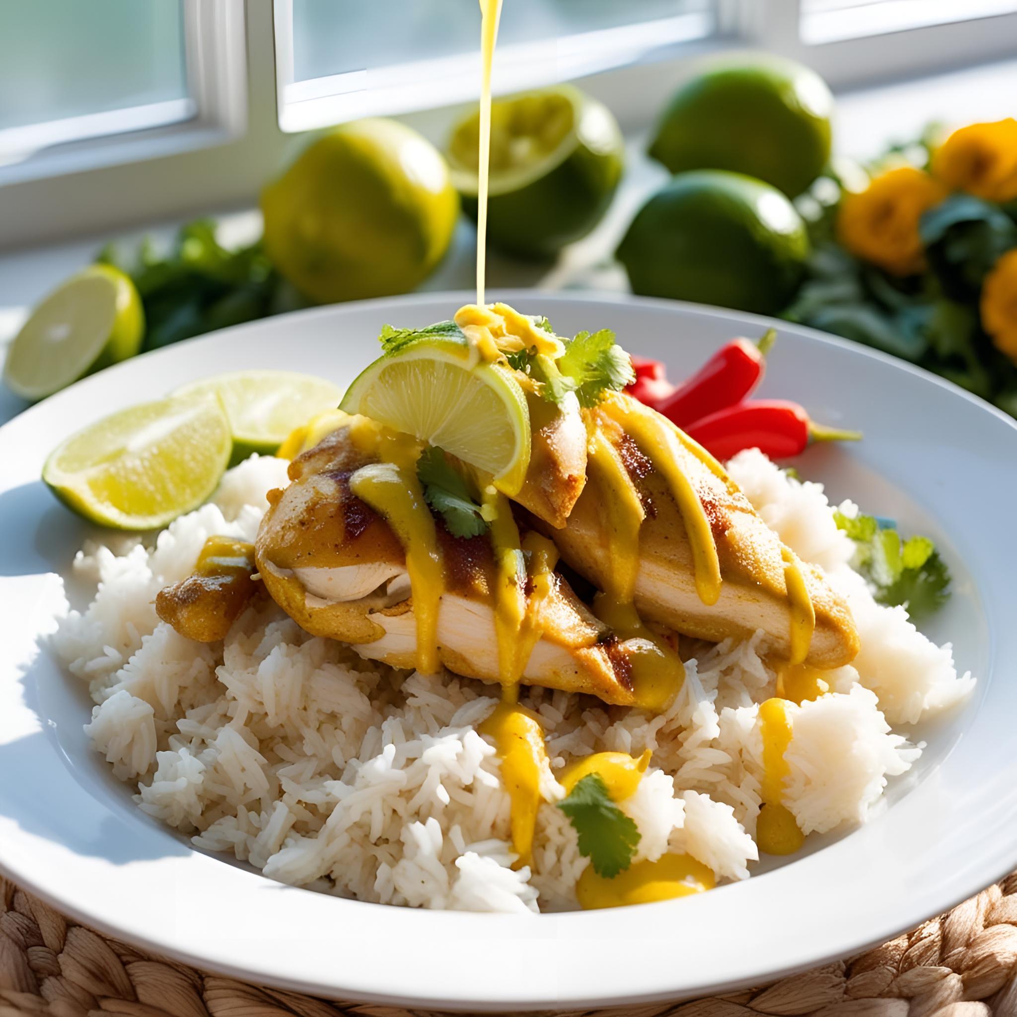 Cumin-Turmeric Chicken with Coconut Rice and Lime
