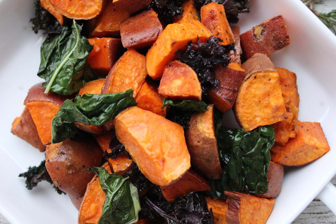 Sautéed Kale and Sweet Potato with Garlic and Thyme