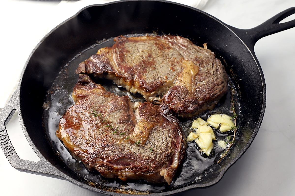Pan-Seared Ribeye with Rosemary-Garlic Butter