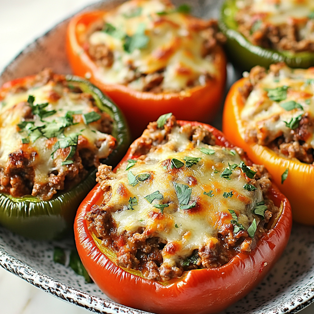 Spanish-Style Stuffed Bell Peppers with Ground Beef