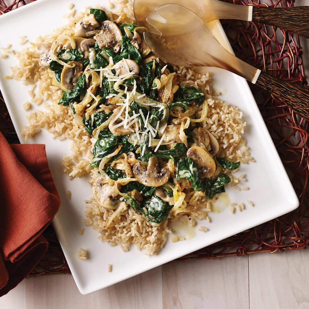 Sautéed Mushroom and Spinach with Fried Eggs and Cheddar