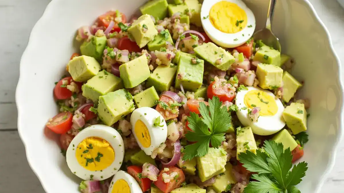 Mixed Avocado and Egg Salad with Mustard Dressing