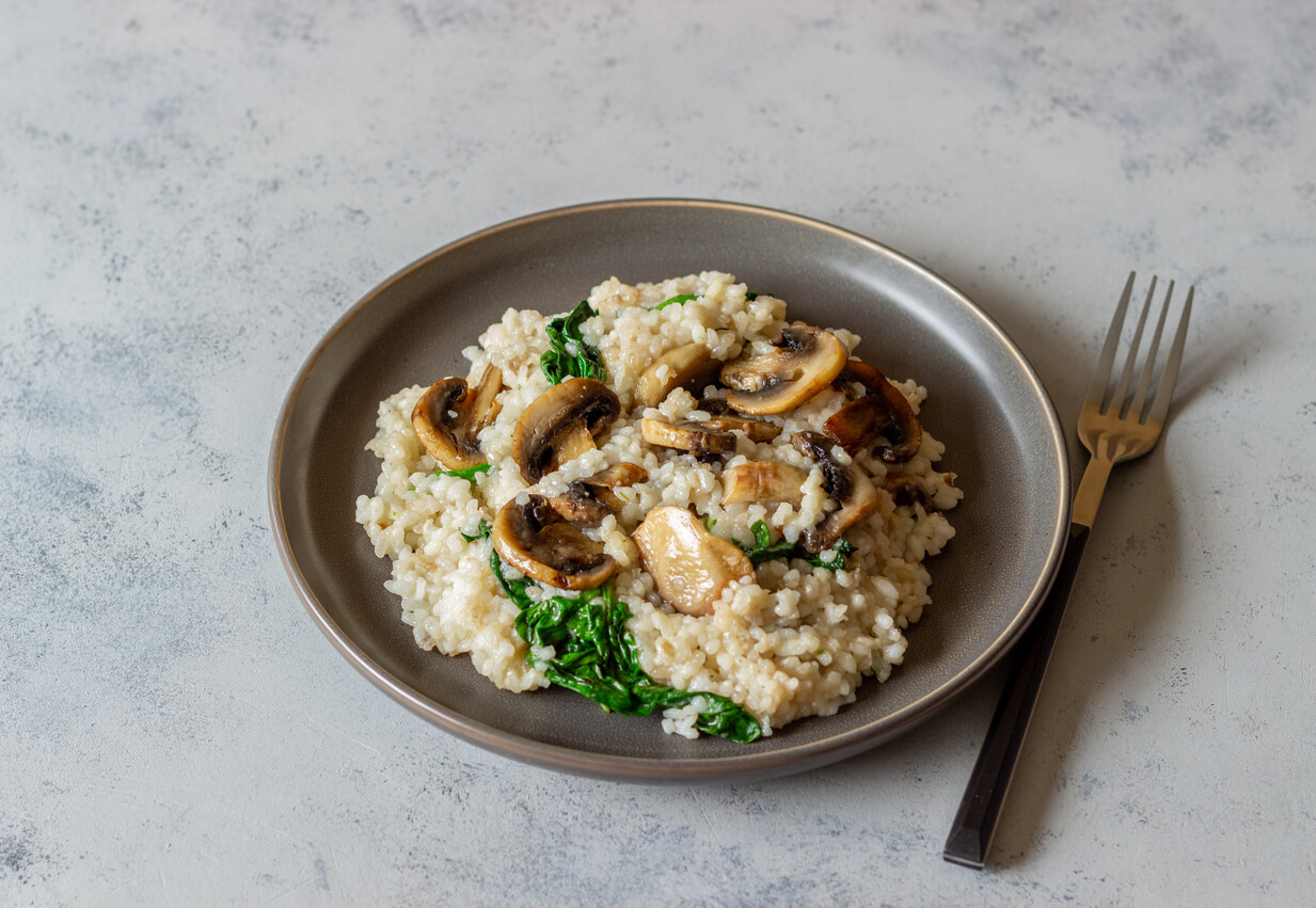 Stirred Mushroom and Spinach Risotto