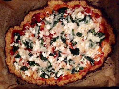 Cauliflower Crust Vegetable Pizza with Spinach and Feta