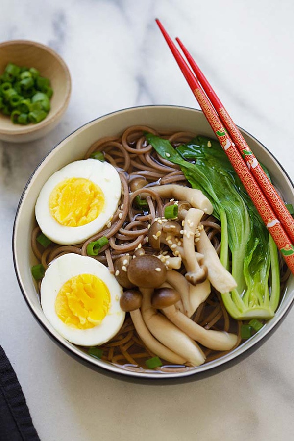 Soba Noodle Soup with Miso Broth and Seasonal Vegetables