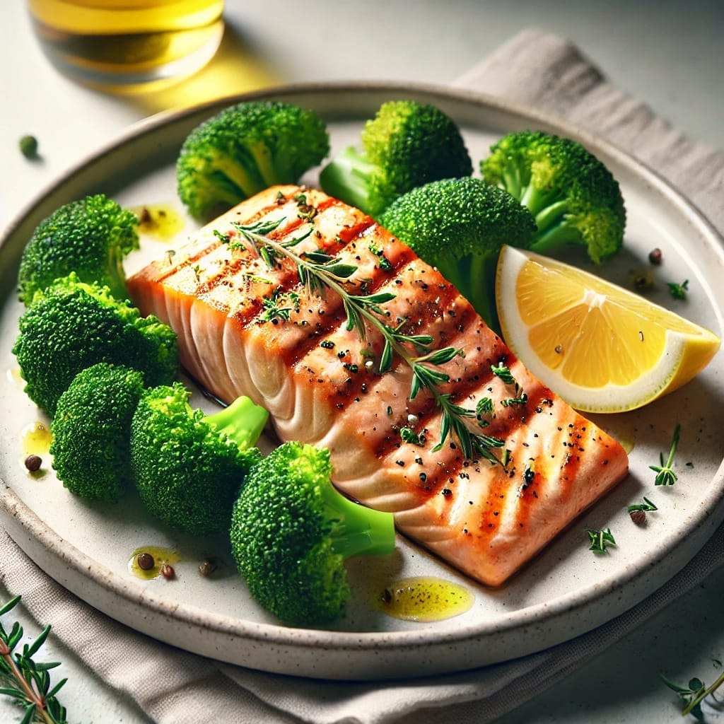 Lemon-Garlic Salmon with Steamed Broccoli