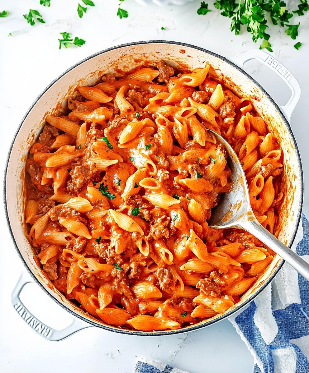 One-Pot Beef and Pasta with Red Wine Tomato Sauce