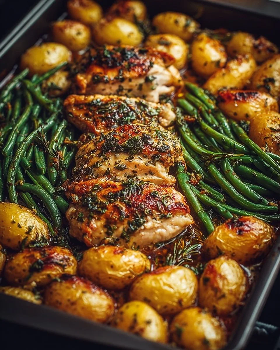 One-Pan Garlic Herb Chicken with Roasted Potatoes and Green Beans