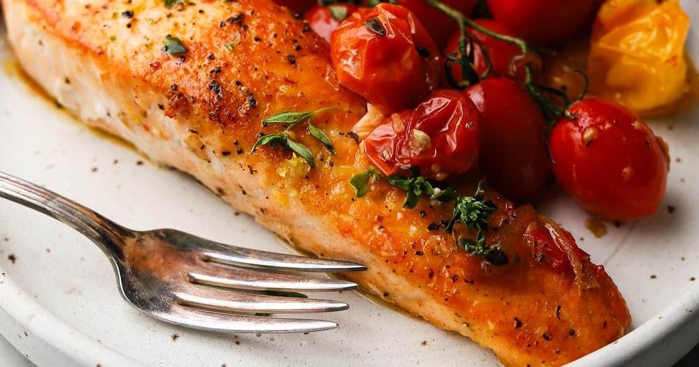 One-Pan Herb-Crusted Salmon with Cherry Tomatoes