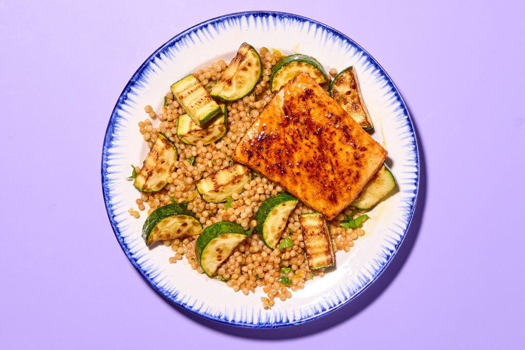 Harissa-Spiced Salmon with Couscous and Roasted Vegetables