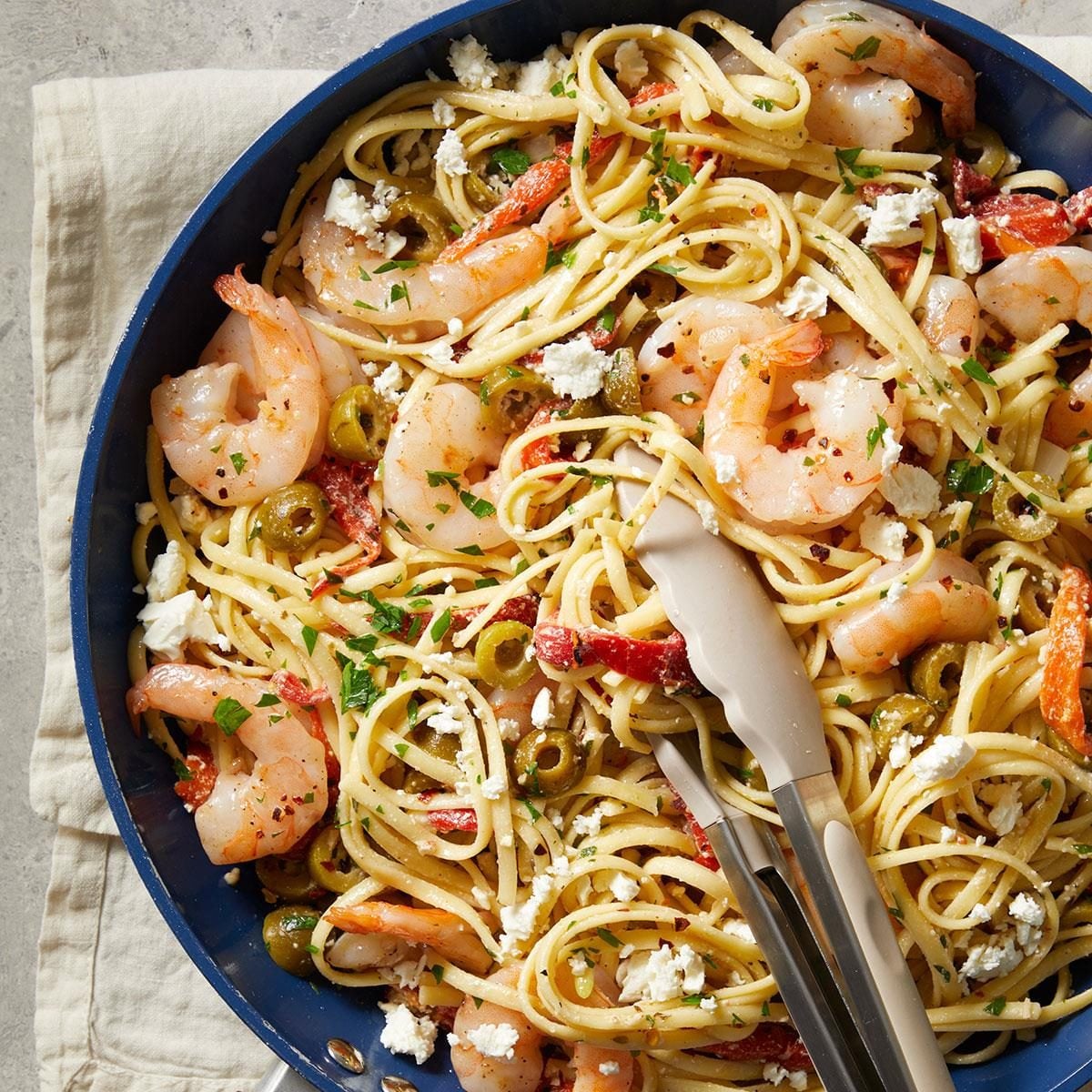 Mediterranean Shrimp and Feta Pasta with Cherry Tomatoes