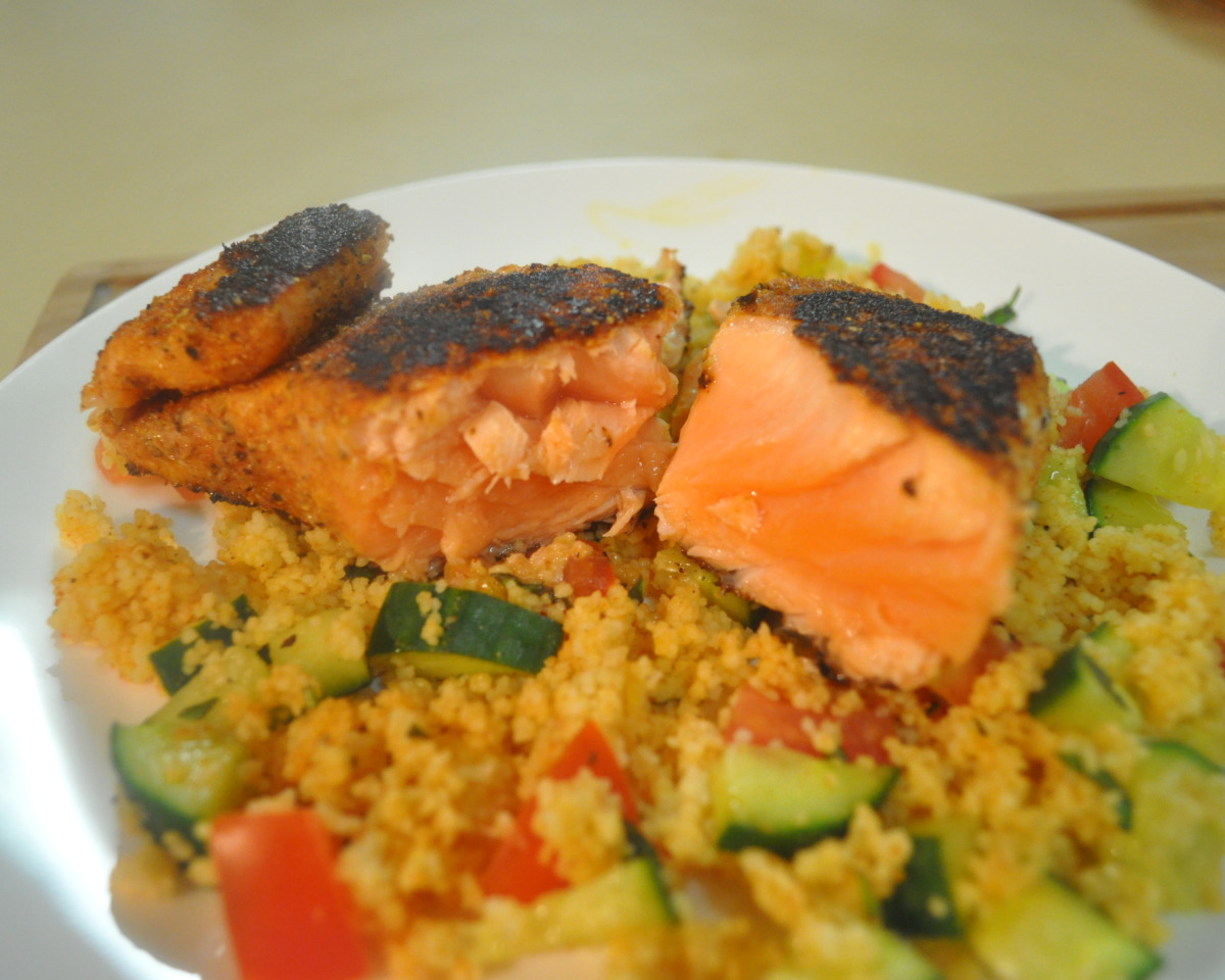 Spiced Gin-Infused Salmon with Herb Couscous