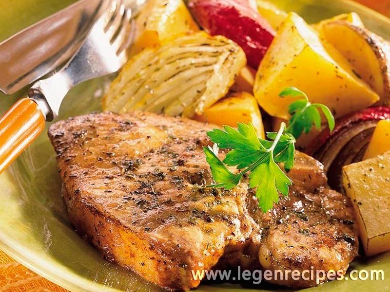 Gin-Glazed Pork Chops with Roasted Vegetables
