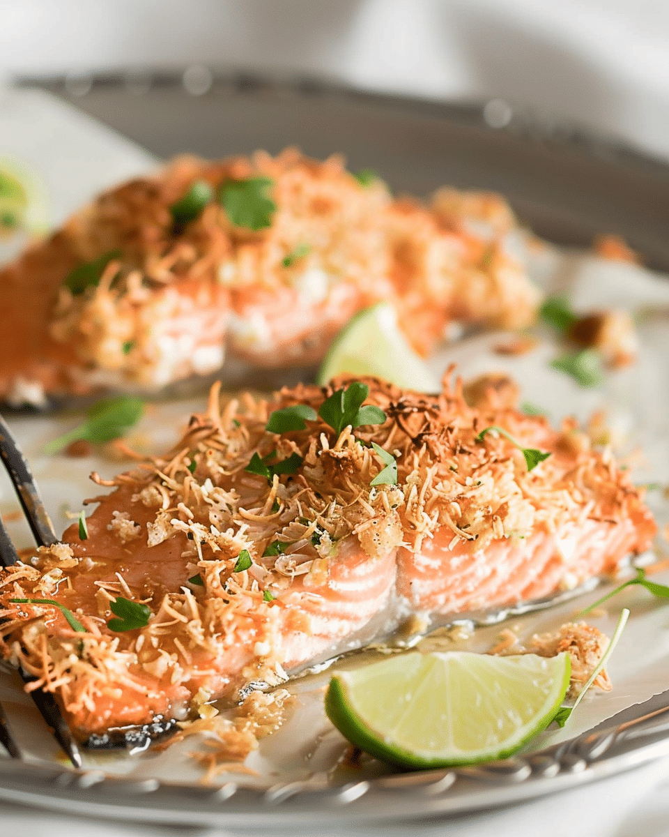 Savory Coconut-Crusted Salmon with Asparagus