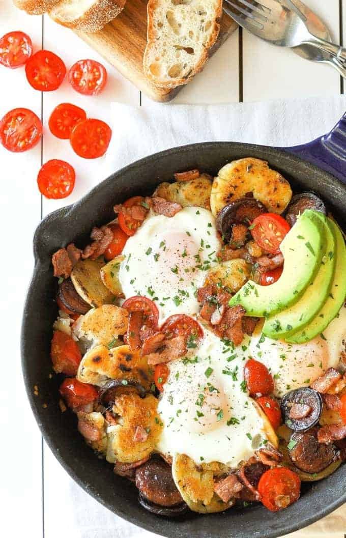 Pan-Fried Smashed Potato Hash with Bacon and Chives