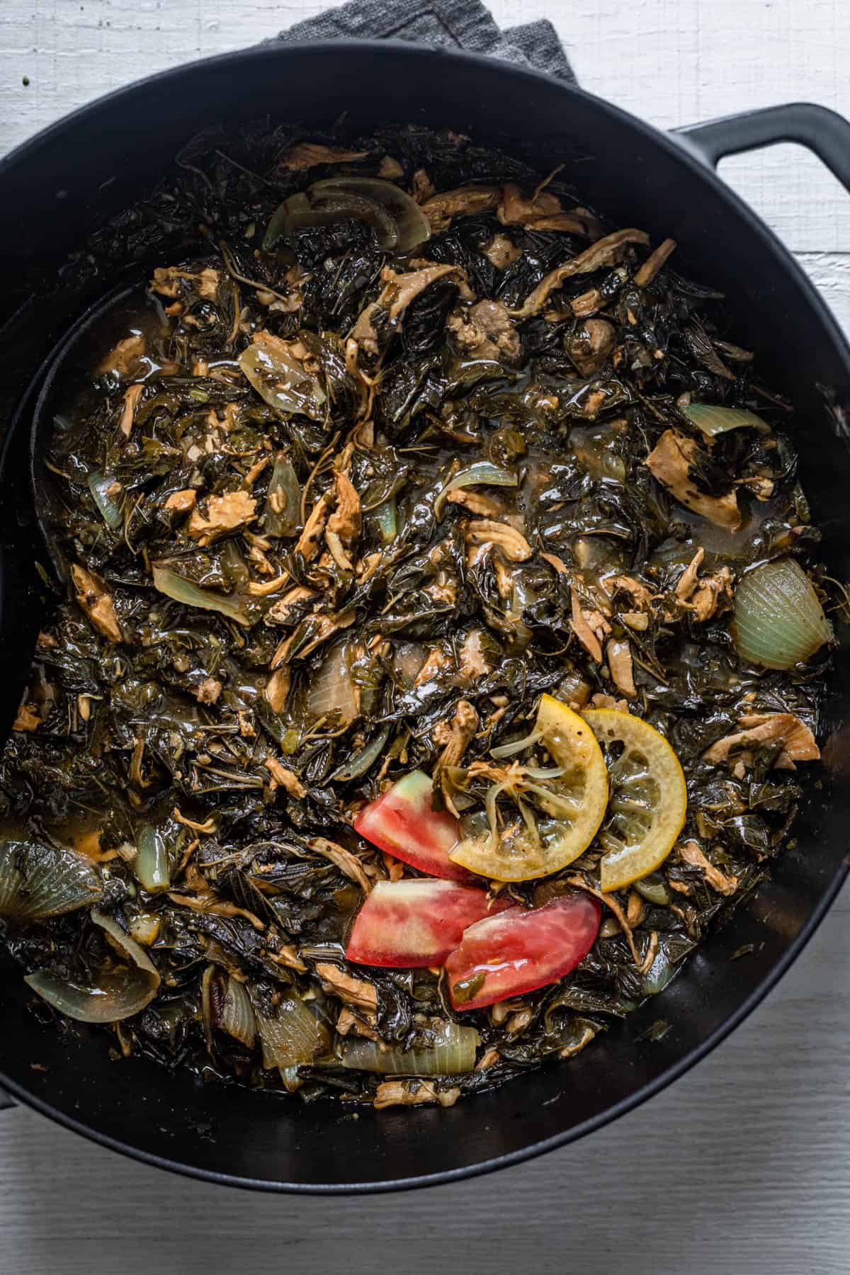 Molokhia Stew with Chicken and Garlic