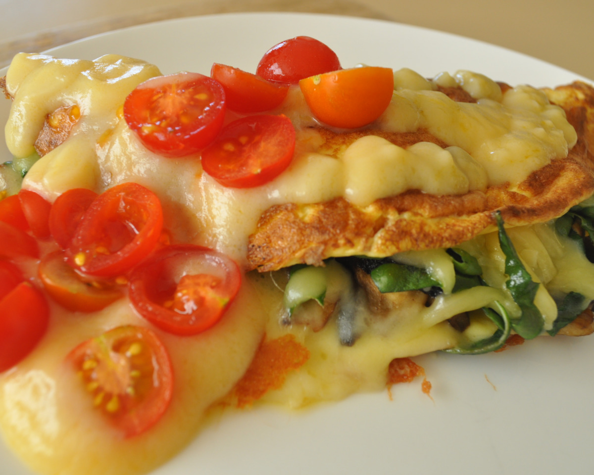 Sautéed Mushroom and Spinach Omelet with Sharp Cheddar