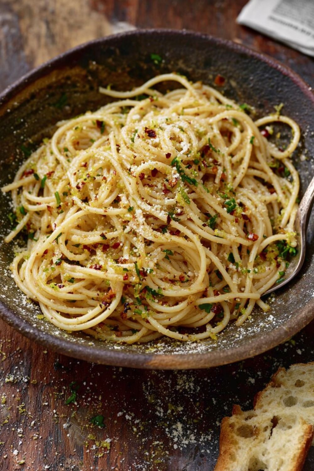 Tossed Garlic and Chili Flakes Pasta with Fresh Parsley