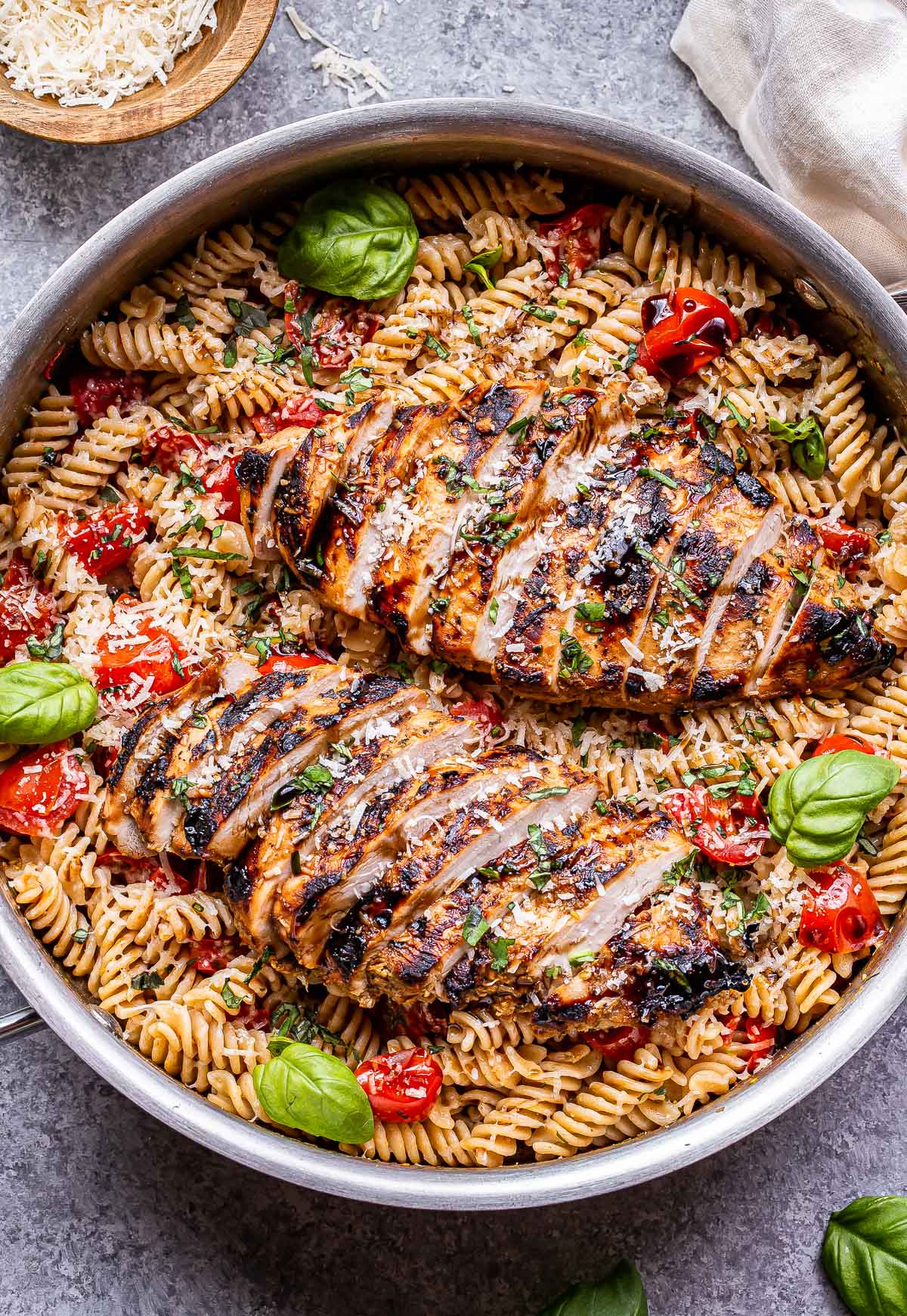 Pan-Seared Chicken with Tomato Basil Pasta