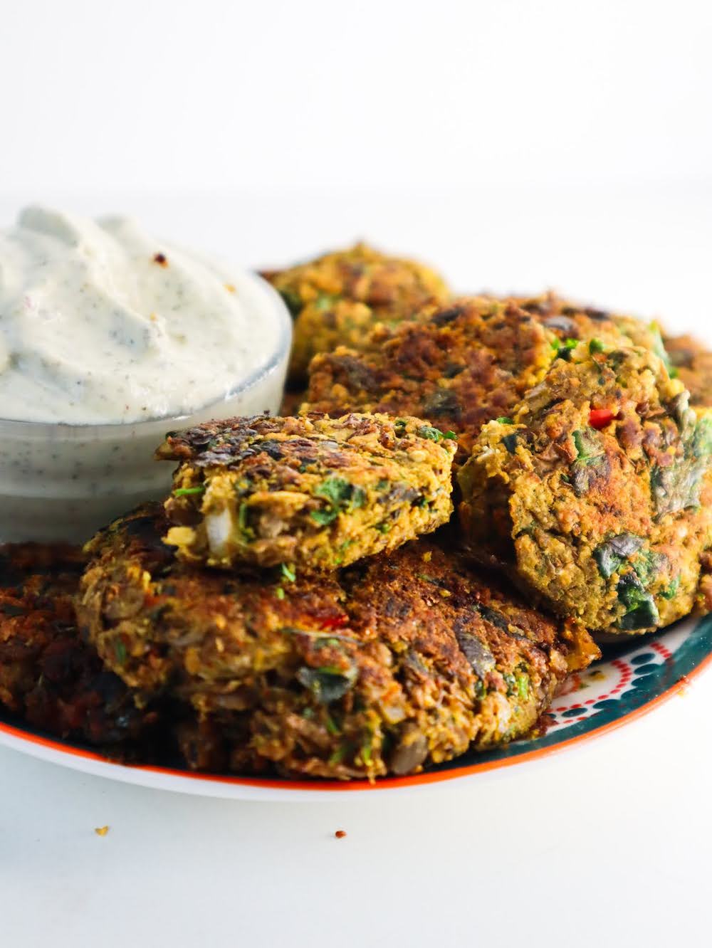 Rice Bean Patties with Spiced Lentil Dip