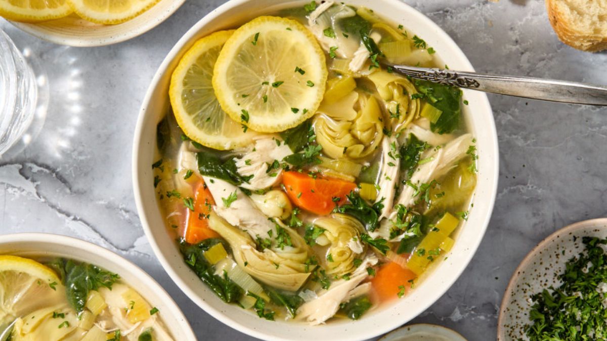 Slow-Simmered Chicken and Artichoke Soup with Lemon Zest