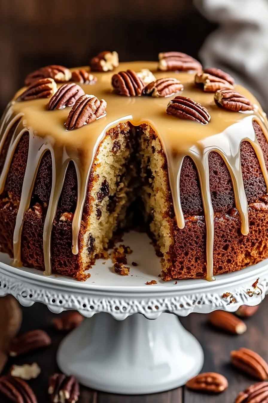 Spiced Pecan Cake with Maple Glaze