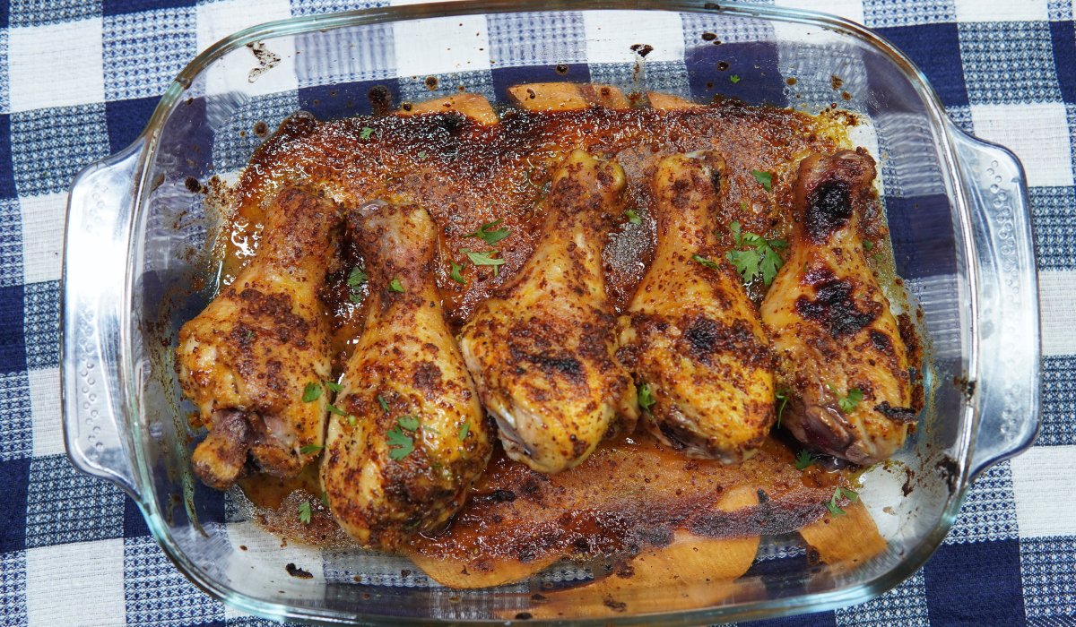 Honey-Mustard Glazed Chicken Drumsticks with Carrots